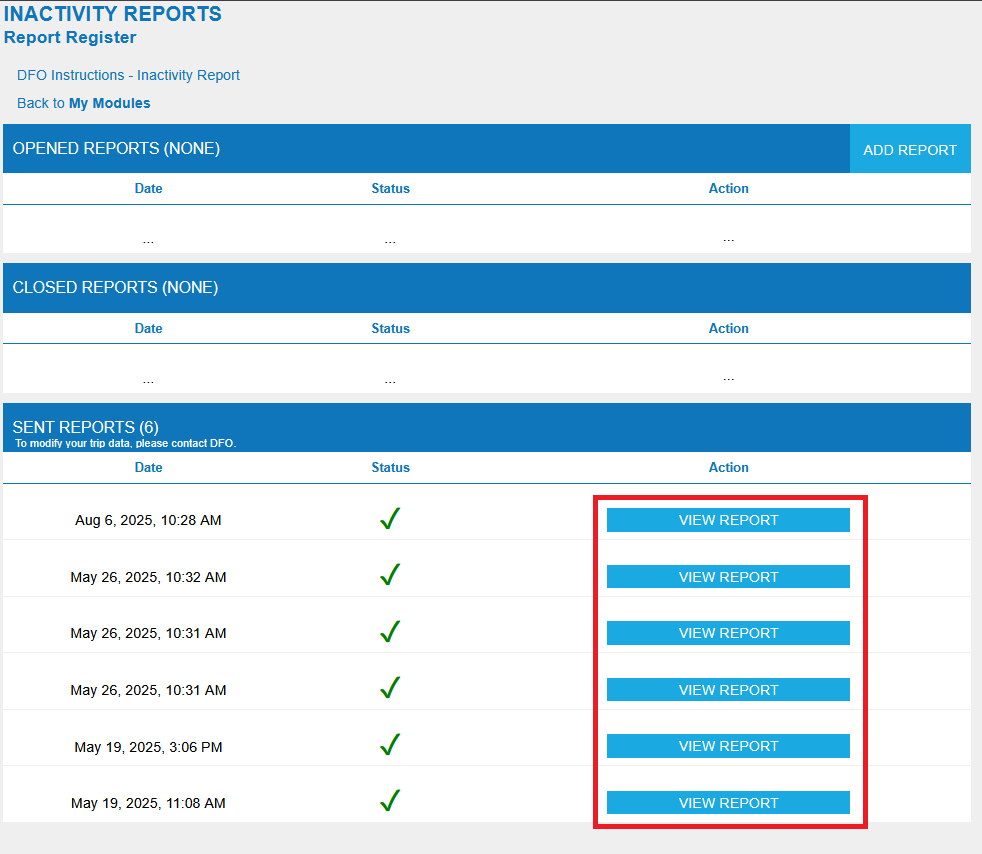 View submitted report