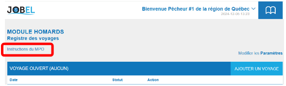 Registre des voyages