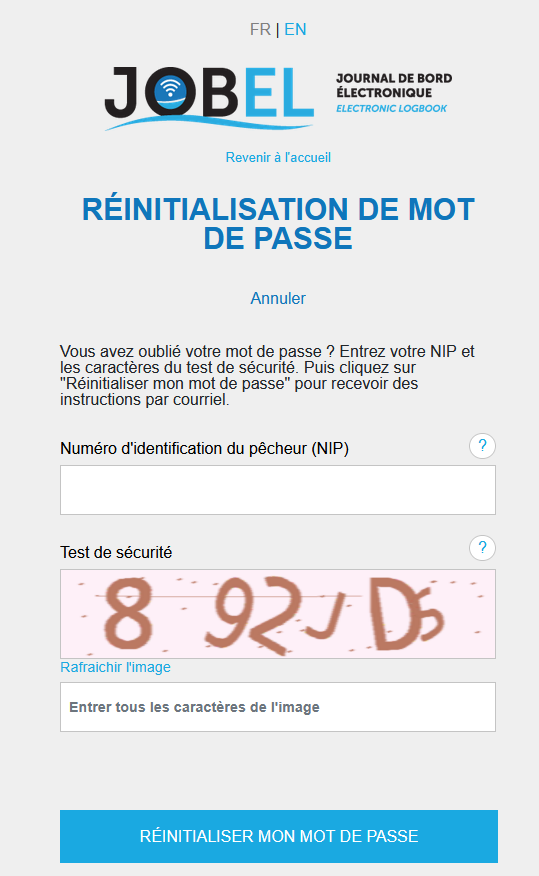 Réinitialisation du mot de passe