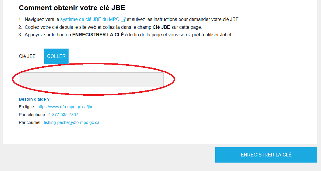 Enregistrer la clé JBE